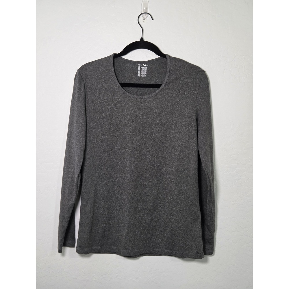 Blue Star Womens Long Sleeve Athletic Top Charcoal Gray Heather Scoop Neck M